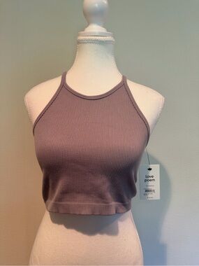 Love Poem Light Purple/Taro Grey Ribbed Halter Crop Tank